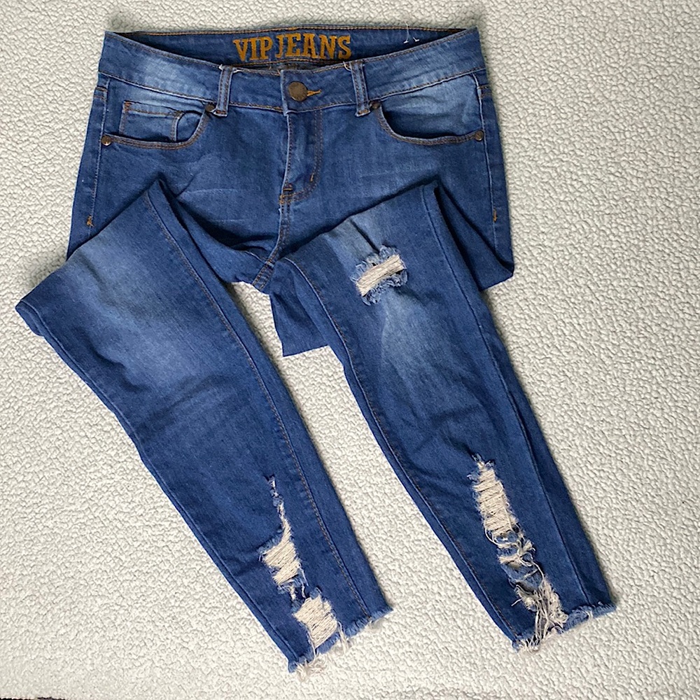 low-rise distressed denim